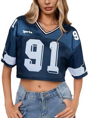 Crop Top Jersey Sexy Jersey Shirt Sporty Fun Look Size MEDIUM Graphic Number